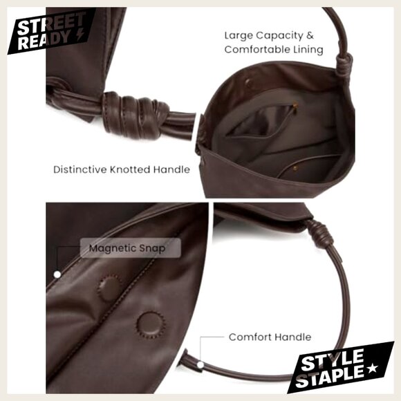 Large Faux Suede Hobo Tote Bag Lightweight Slouchy Shoulder Handbag - Picture 6 of 7